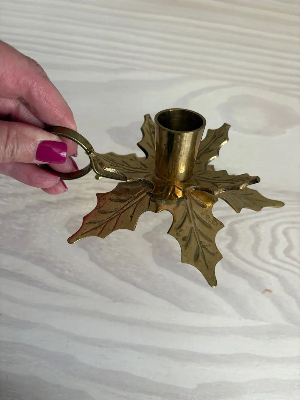 Vintage Brass Leaf Chamberstick Candle Holder Made in India‎ 6